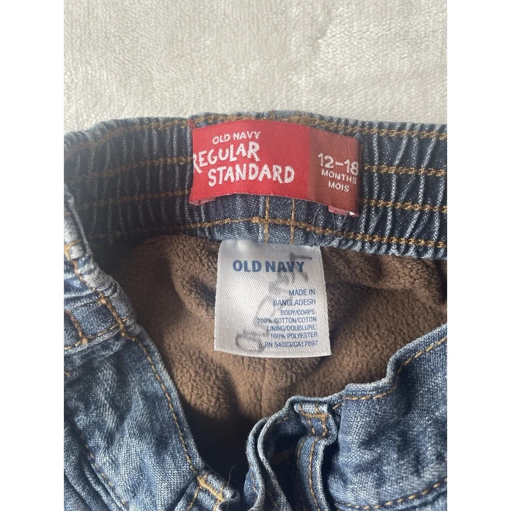Old Navy 100% Cotton Baby Boy Regular Standard 12-18 Month Warm Lined Jean Pants